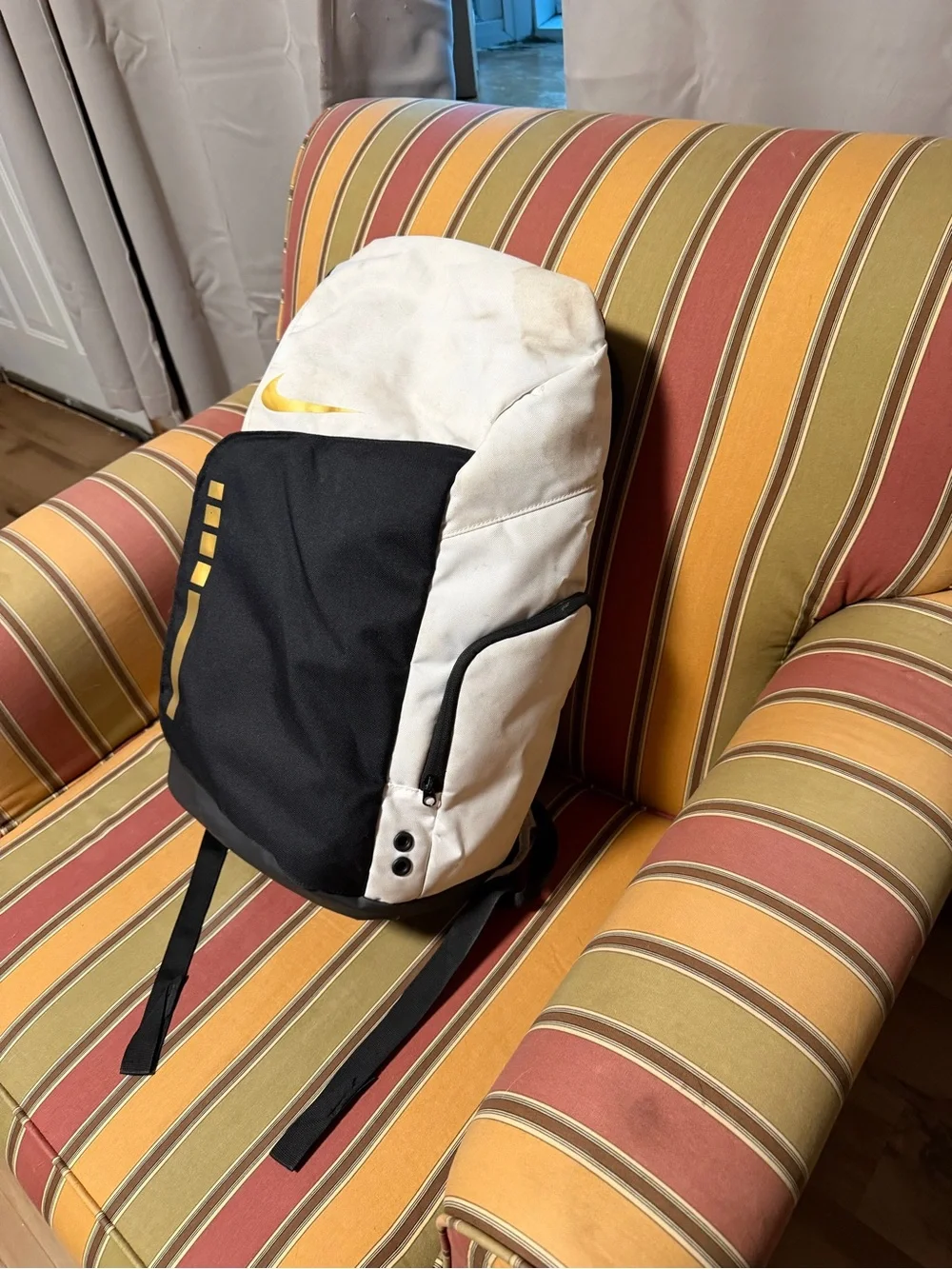 Nike White & Black Backpack with Yellow Logo and Accents